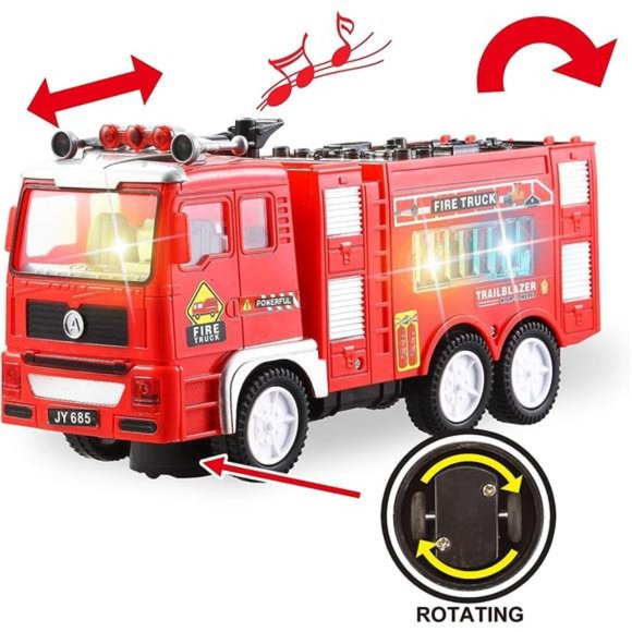 3-in-1Toy Trucks,Automatic Bump & Go Fire Truck Toy,Garbage Truck,Play Excavator - Picture 4 of 7